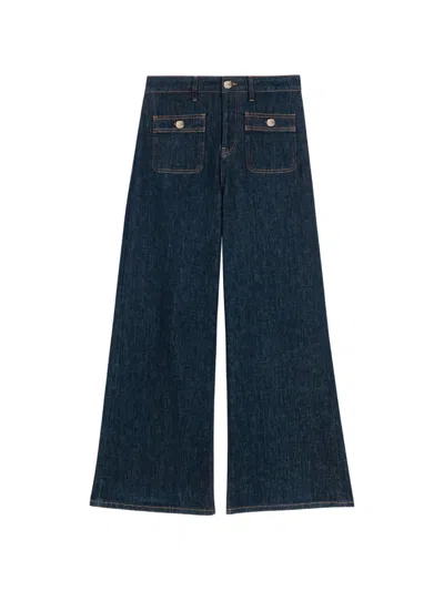 Maje Patch-pocket Cropped Jeans In Blue