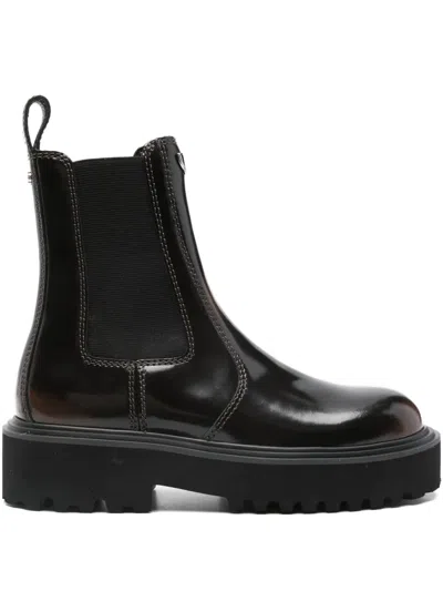 Maje Patent-finish Chelsea Boots In Brown