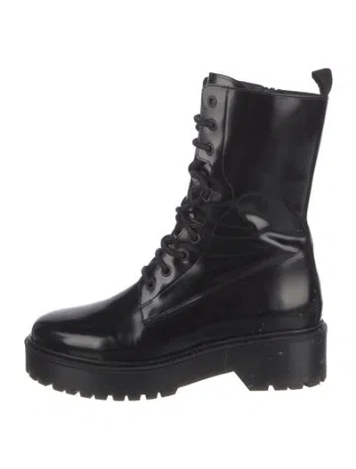 Pre-owned Maje Patent Leather Combat Boots In Black