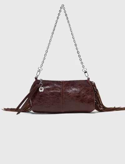 Maje Patent Leather Miss M Pouch Bag In Dark Brown