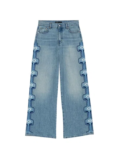 Maje Pintbrode Floral Embroidered Wide Leg Jeans In Blue