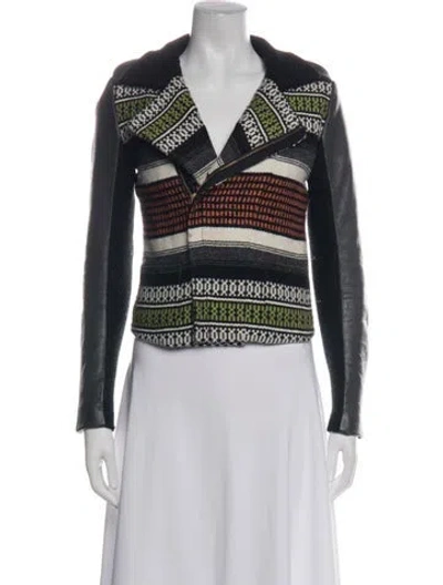 Pre-owned Maje Patterned Biker Jacket In Black