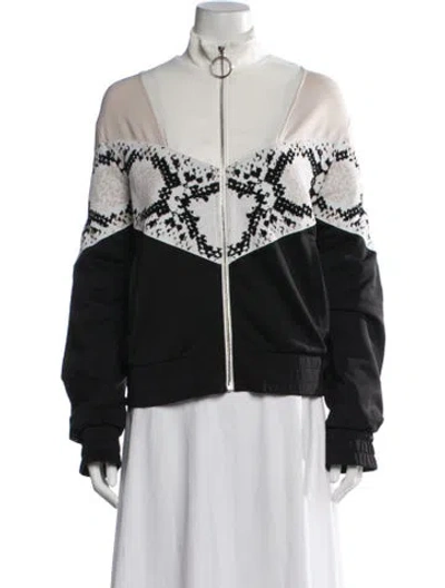 Pre-owned Maje Patterned Bomber Jacket In Black/white