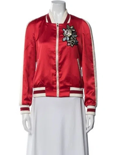 Pre-owned Maje Patterned Bomber Jacket In Red