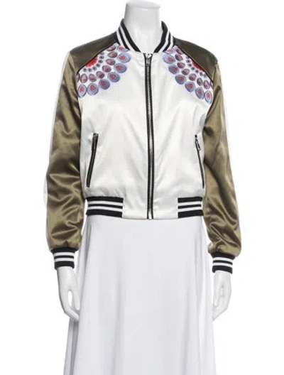 Pre-owned Maje Patterned Bomber Jacket In White