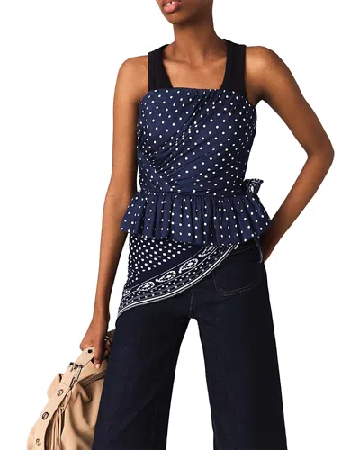 Maje Womens Navy Polka Dot Bandana Polka-dot Sleeveless Woven Top In Multi
