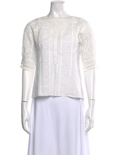 Pre-owned Maje Patterned Crew Neck Blouse In White