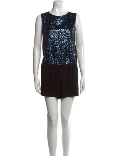 Pre-owned Maje Patterned Crew Neck Romper In Black