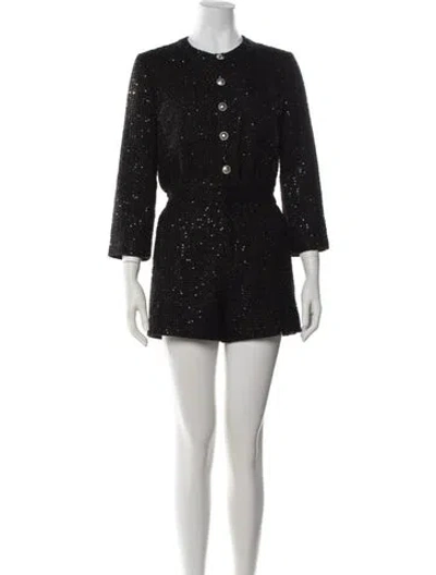 Pre-owned Maje Patterned Crew Neck Romper In Black