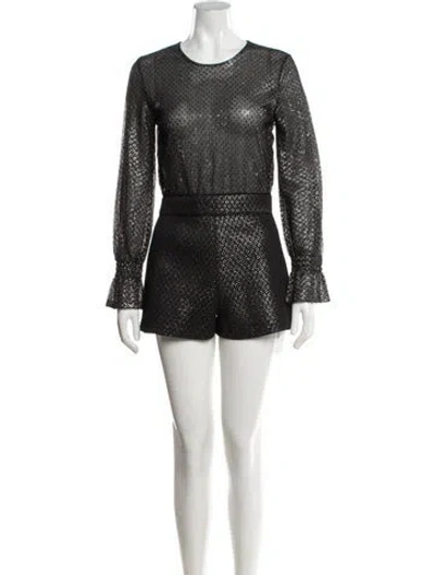 Pre-owned Maje Patterned Crew Neck Romper In Black/silver