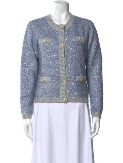 Pre-owned Maje Patterned Crew Neck Sweater In Blue
