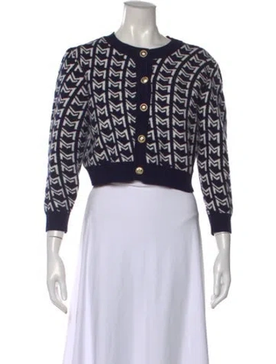 Pre-owned Maje Patterned Crew Neck Sweater In Blue