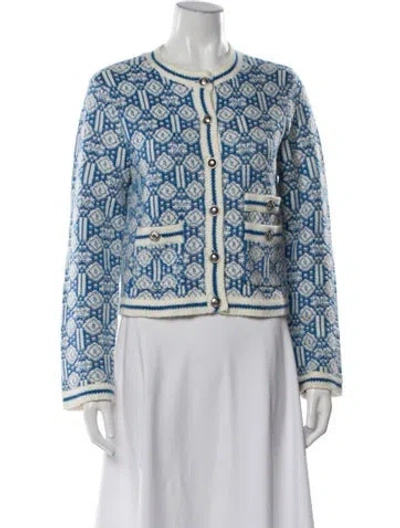 Pre-owned Maje Patterned Crew Neck Sweater In Blue
