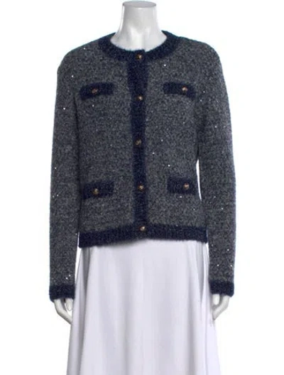 Pre-owned Maje Patterned Crew Neck Sweater In Blue