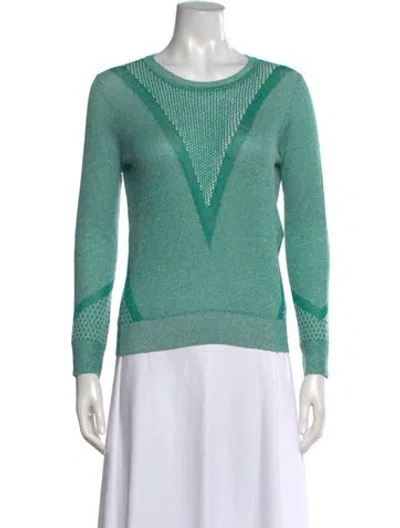 Pre-owned Maje Patterned Crew Neck Sweater In Green