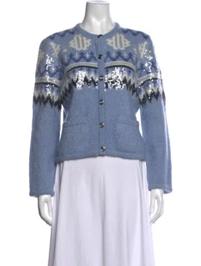 Pre-owned Maje Patterned Crew Neck Sweater W/ Tags In Blue