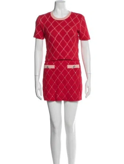 Pre-owned Maje Patterned Crystal Embellishments Skirt Set In Red