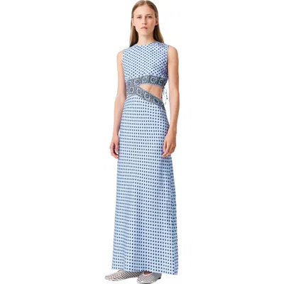 Maje Patterned Cutaway Dress In Light Blue Loungewear