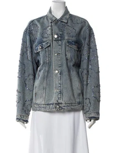 Pre-owned Maje Patterned Denim Jacket In Blue