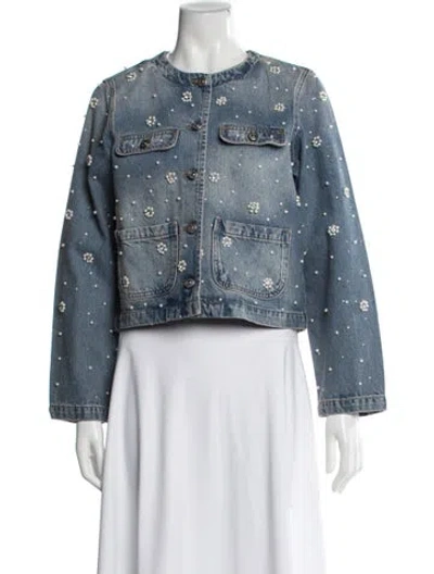 Pre-owned Maje Patterned Denim Jacket In Blue