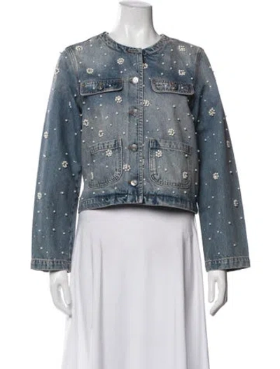 Pre-owned Maje Patterned Denim Jacket In Blue