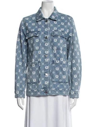 Pre-owned Maje Patterned Denim Jacket In Blue/white