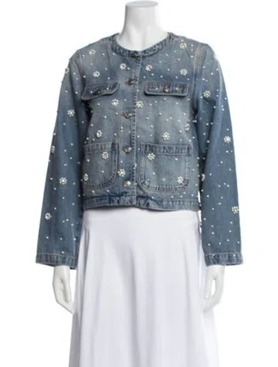 Pre-owned Maje Patterned Denim Jacket W/ Tags In Blue