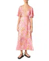 Maje Ritalen Butterfly-sleeve Midi Dress In Orange Pink Flowers