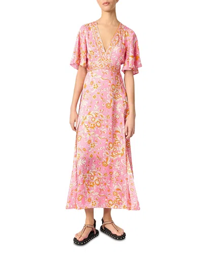 MAJE PATTERNED FLOWING MAXI DRESS