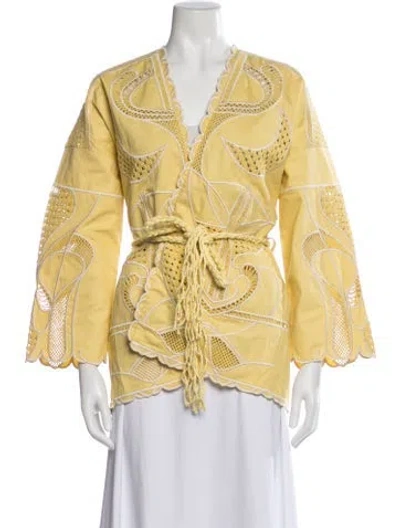 Pre-owned Maje Patterned Jacket W/ Tags In Yellow