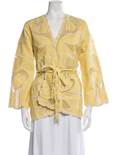 Pre-owned Maje Patterned Jacket W/ Tags In Yellow