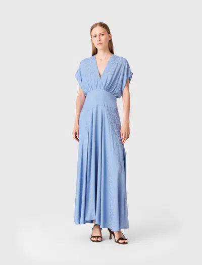 Maje Patterned Jacquard Maxi Dress In Blue