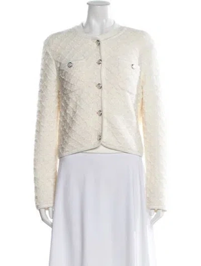 Pre-owned Maje Patterned Lace Trim Embellishment Skirt Suit In Neutral