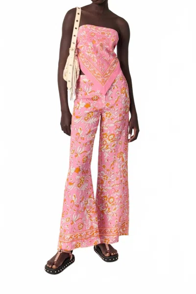 Maje Patterned Linen Trousers In Mermaid Rose In Pink