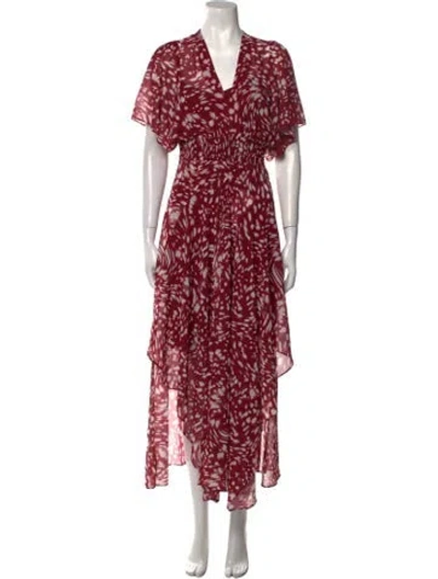 Pre-owned Maje Patterned Long Dress In Red