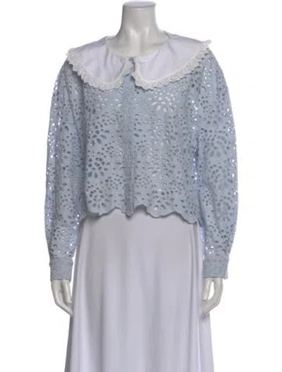 Pre-owned Maje Patterned Long Sleeve Blouse In Blue