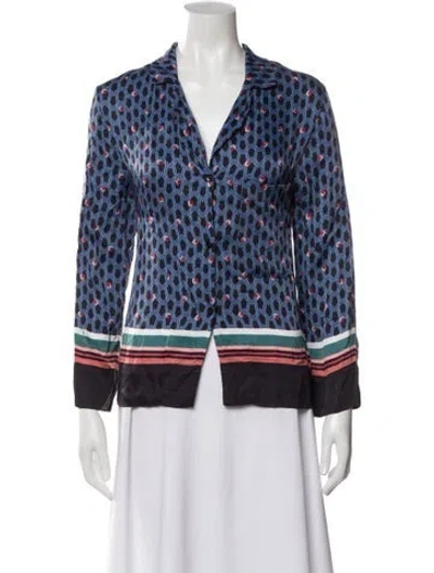 Pre-owned Maje Patterned Long Sleeve Blouse In Blue
