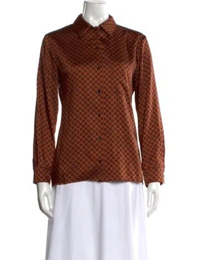 Pre-owned Maje Patterned Long Sleeve Blouse In Brown
