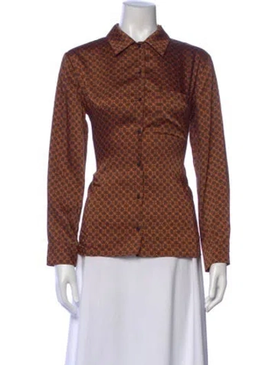 Pre-owned Maje Patterned Long Sleeve Blouse In Brown