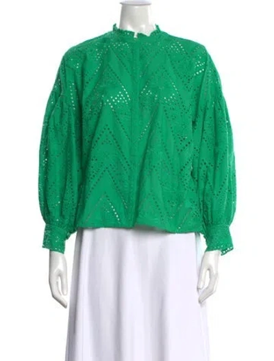 Pre-owned Maje Patterned Long Sleeve Blouse In Green