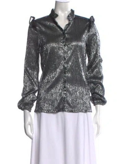 Pre-owned Maje Patterned Long Sleeve Blouse In Metallic/silver
