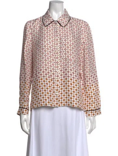 Pre-owned Maje Patterned Long Sleeve Blouse In White