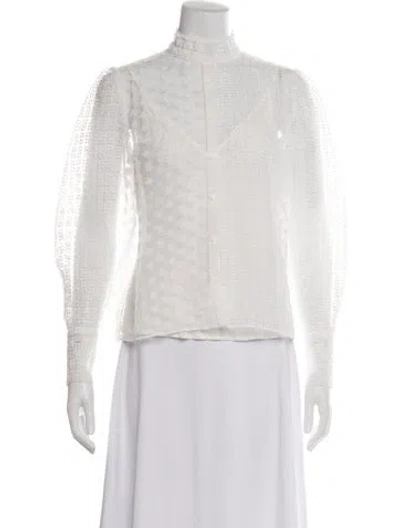 Pre-owned Maje Patterned Long Sleeve Blouse In White