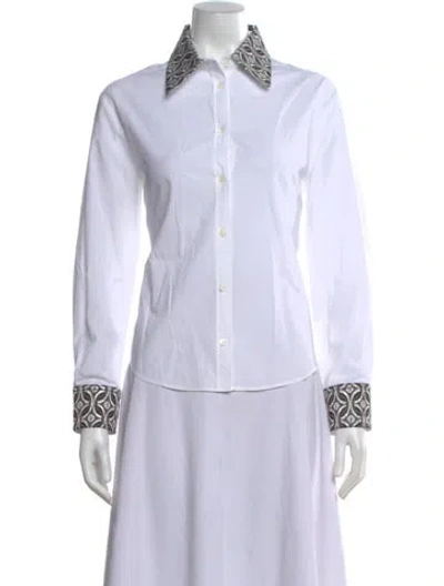 Pre-owned Maje Patterned Long Sleeve Button-up Top In White