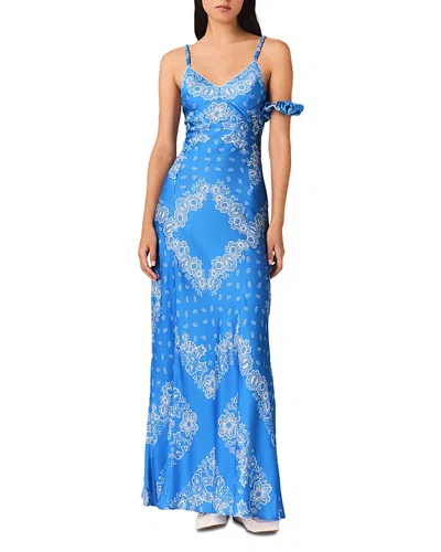 Maje Womens Sky Blue Bandana Print Printed V-neck Woven Maxi Dress