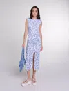 Maje Patterned Maxi Dress In Small Blue Flower Print /