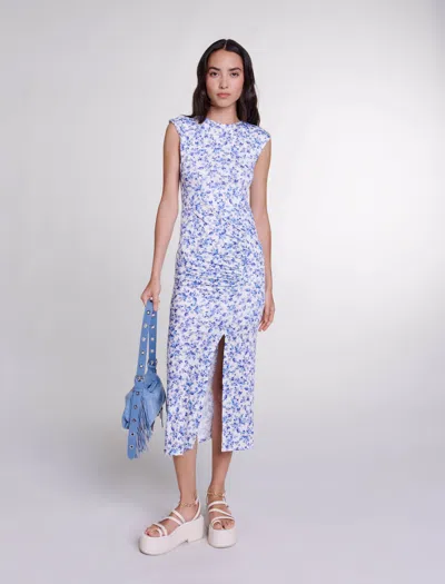 Maje Patterned Maxi Dress For Spring/summer In Small Blue Flower Print /