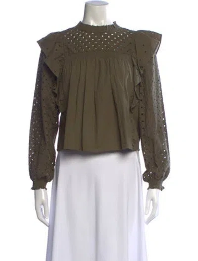 Pre-owned Maje Patterned Mock Neck Blouse In Green