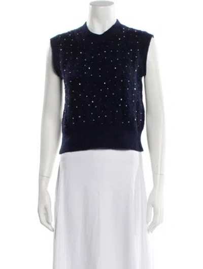 Pre-owned Maje Patterned Mock Neck Sweater In Blue