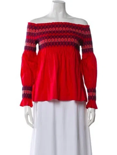 Pre-owned Maje Patterned Off-the-shoulder Blouse In Red